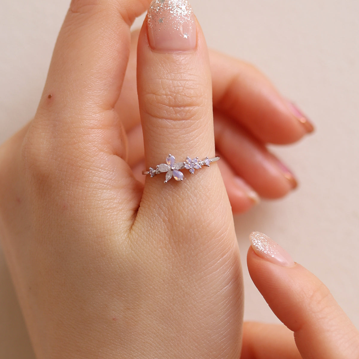 Moonstone Blossom Duo Ring